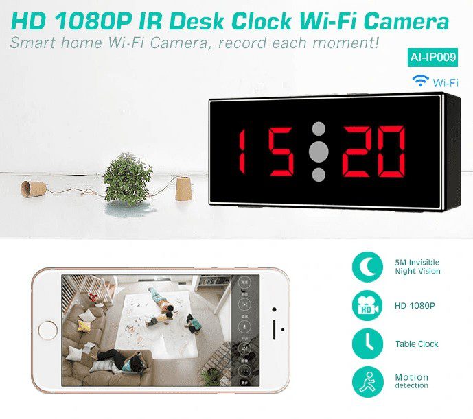 HD 1080P IR Desk Clock Wi-Fi Security Camera