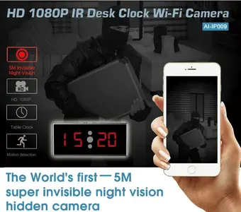 HD-1080P IR Desk Clock Wi-Fi Security Camera